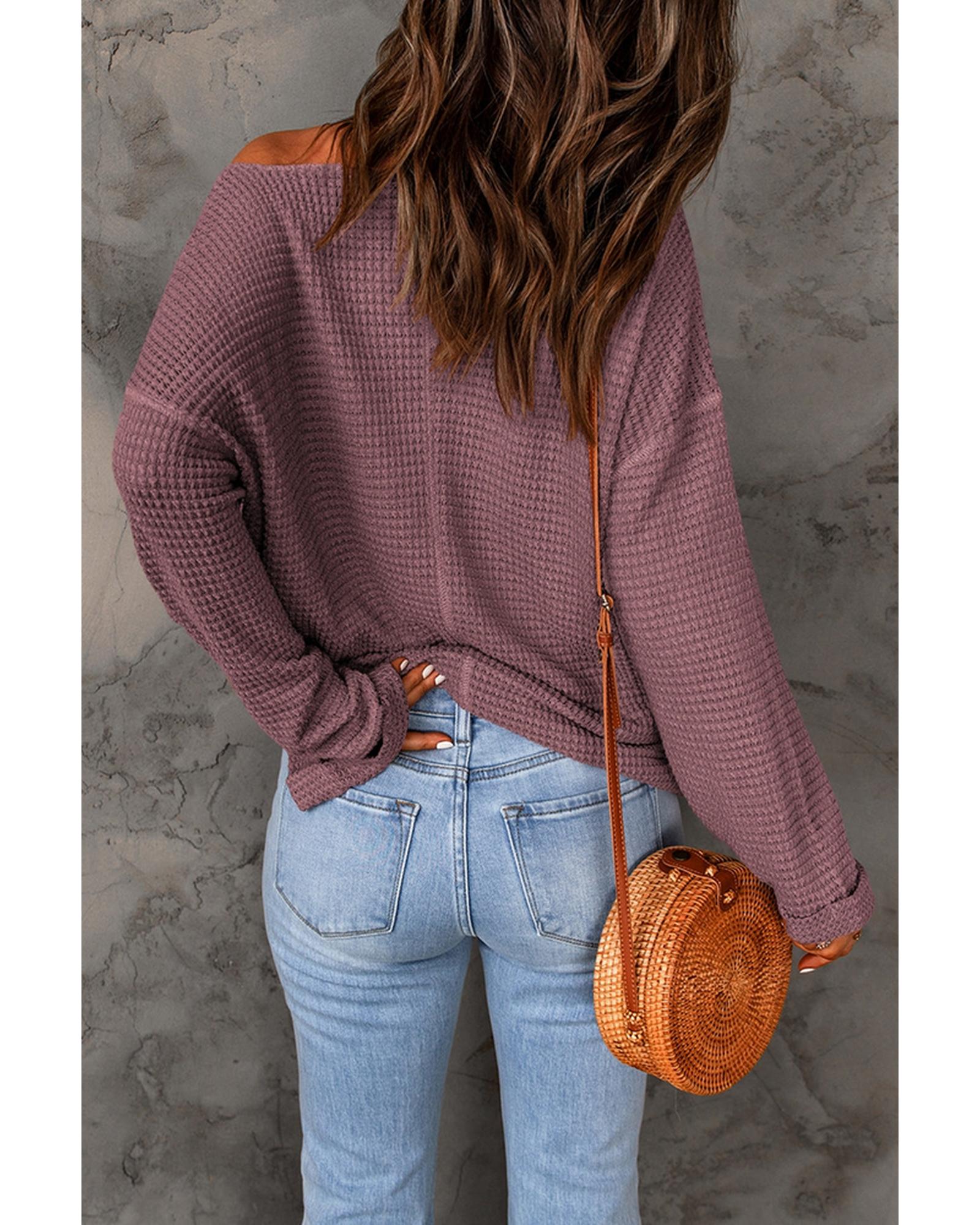 Azura Exchange Loose Waffle Knit Long Sleeve Top - M Secondary image