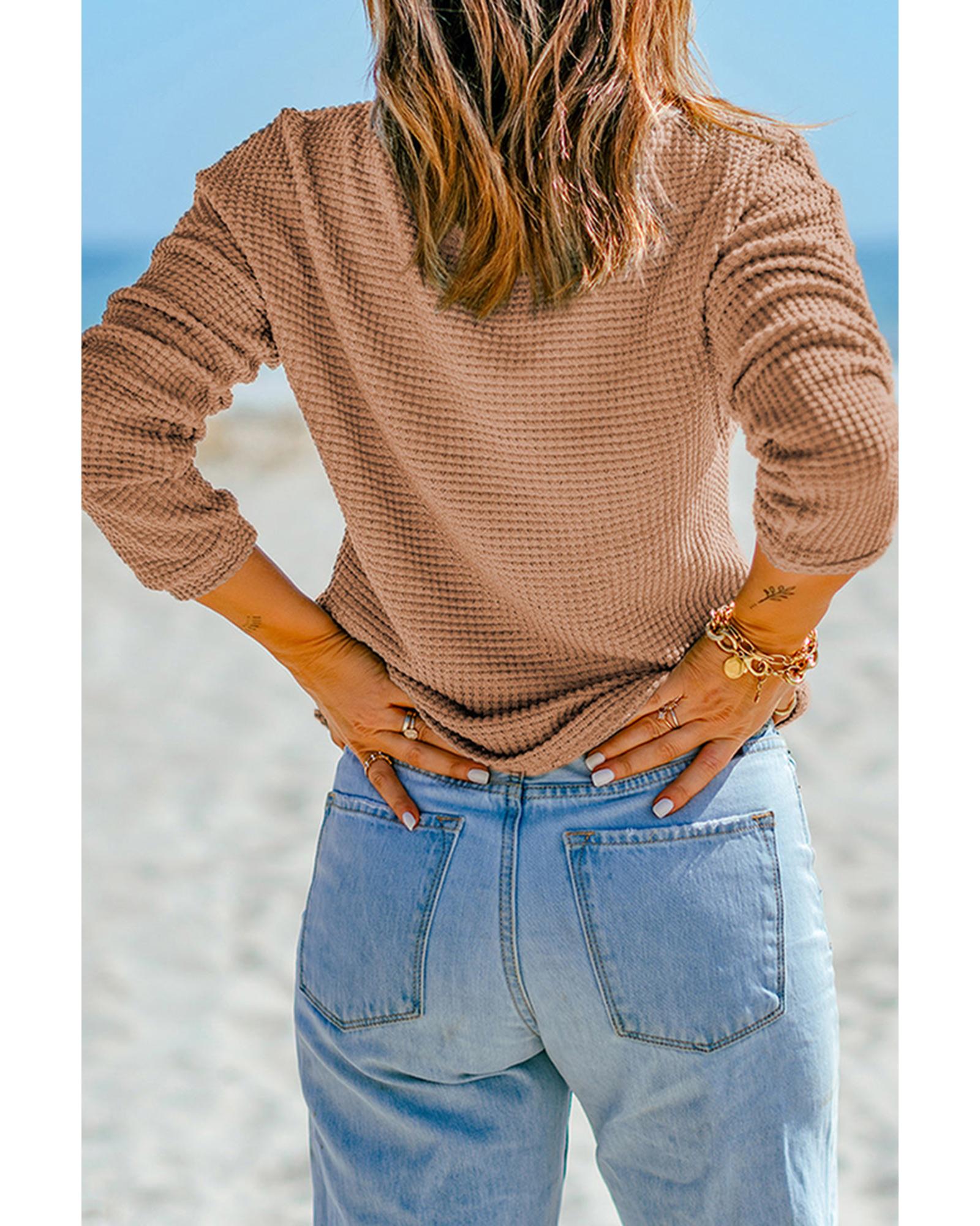 Azura Exchange Waffle Knit Drop Shoulder Long Sleeve Top - L Secondary image