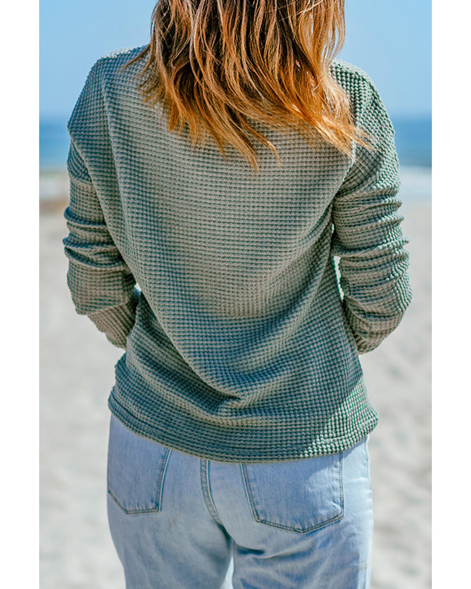 Azura Exchange Drop Shoulder Waffle Knit Long Sleeve Top - M Secondary image