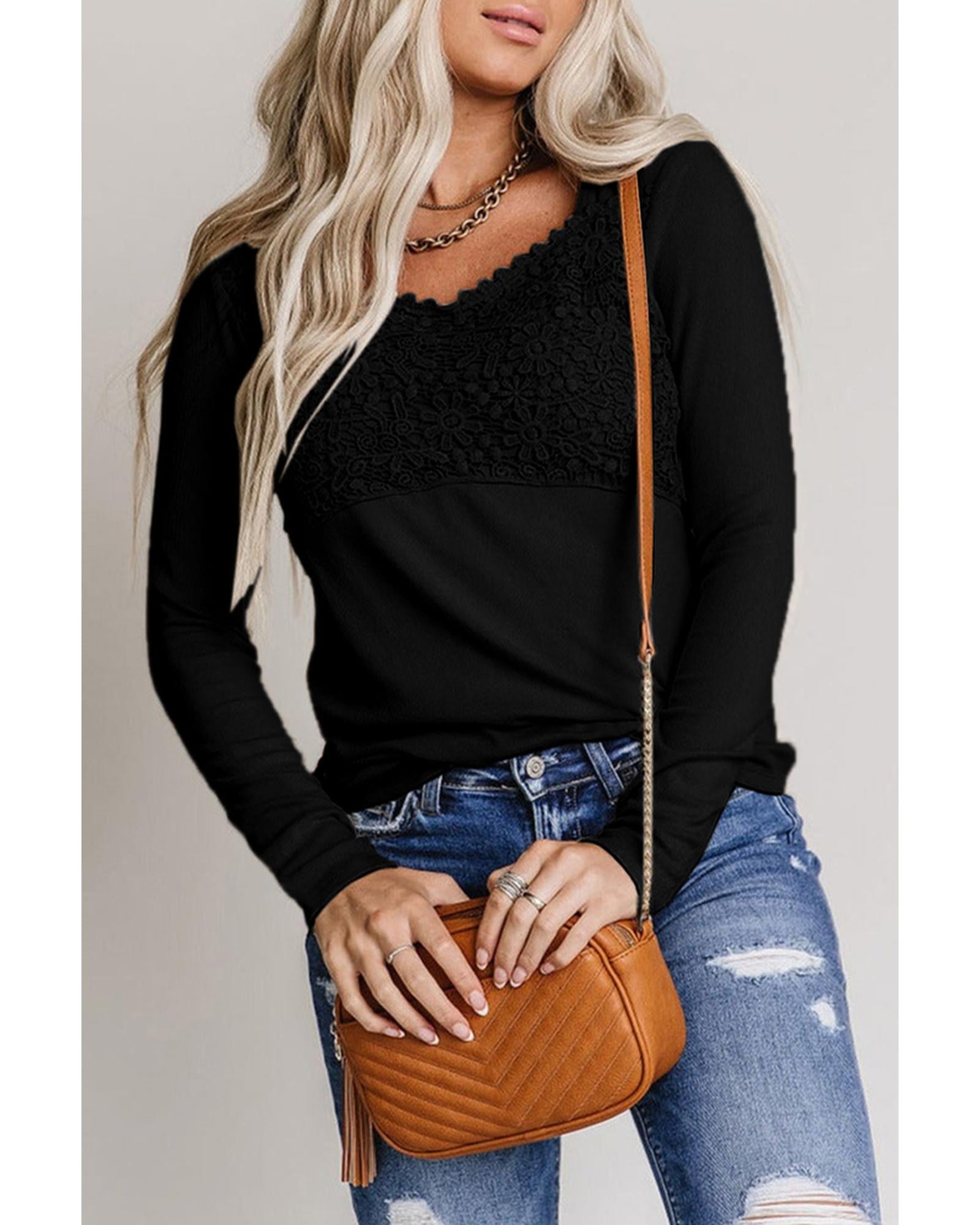 Azura Exchange Lace Crochet V Neck Top - S Main image