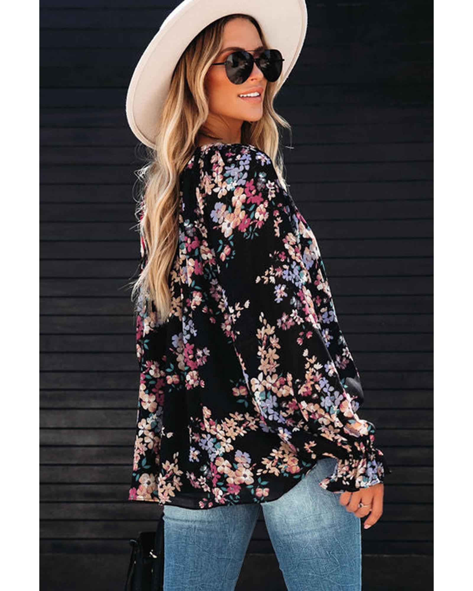 Azura Exchange Wildflower Print Chiffon Blouse - XL Secondary image