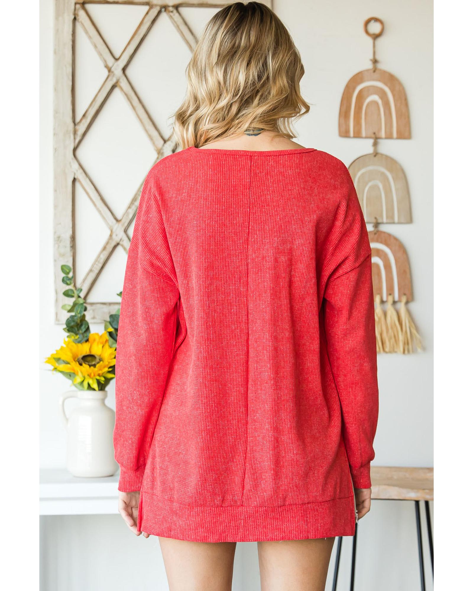 Azura Exchange Waffle Knit Side Slit Pullover - M Secondary image