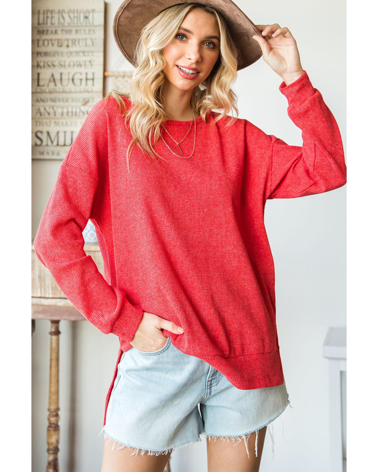 Azura Exchange Waffle Knit Side Slit Pullover - S Main image
