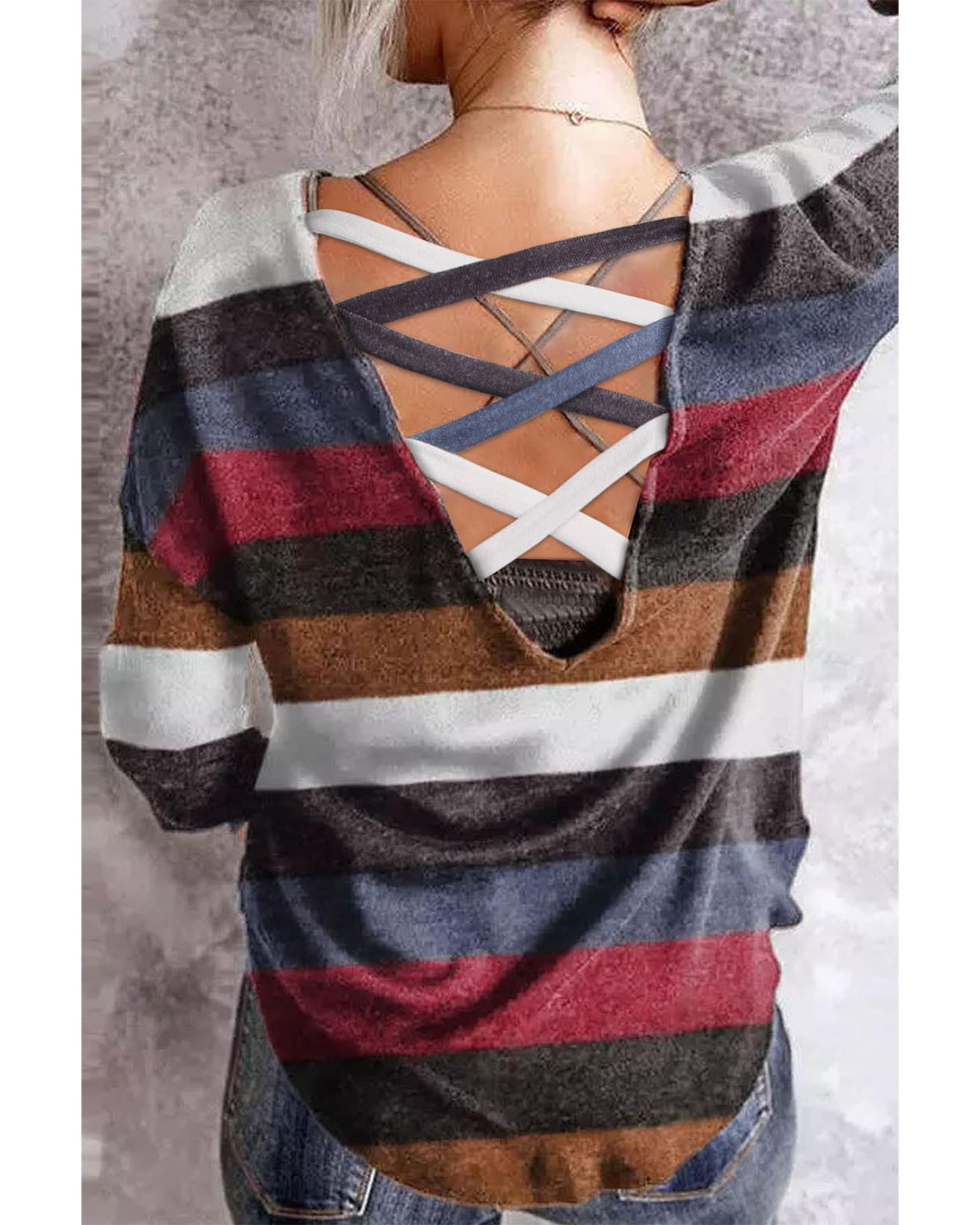 Azura Exchange Crisscross Back Long Sleeve Top - M Main image