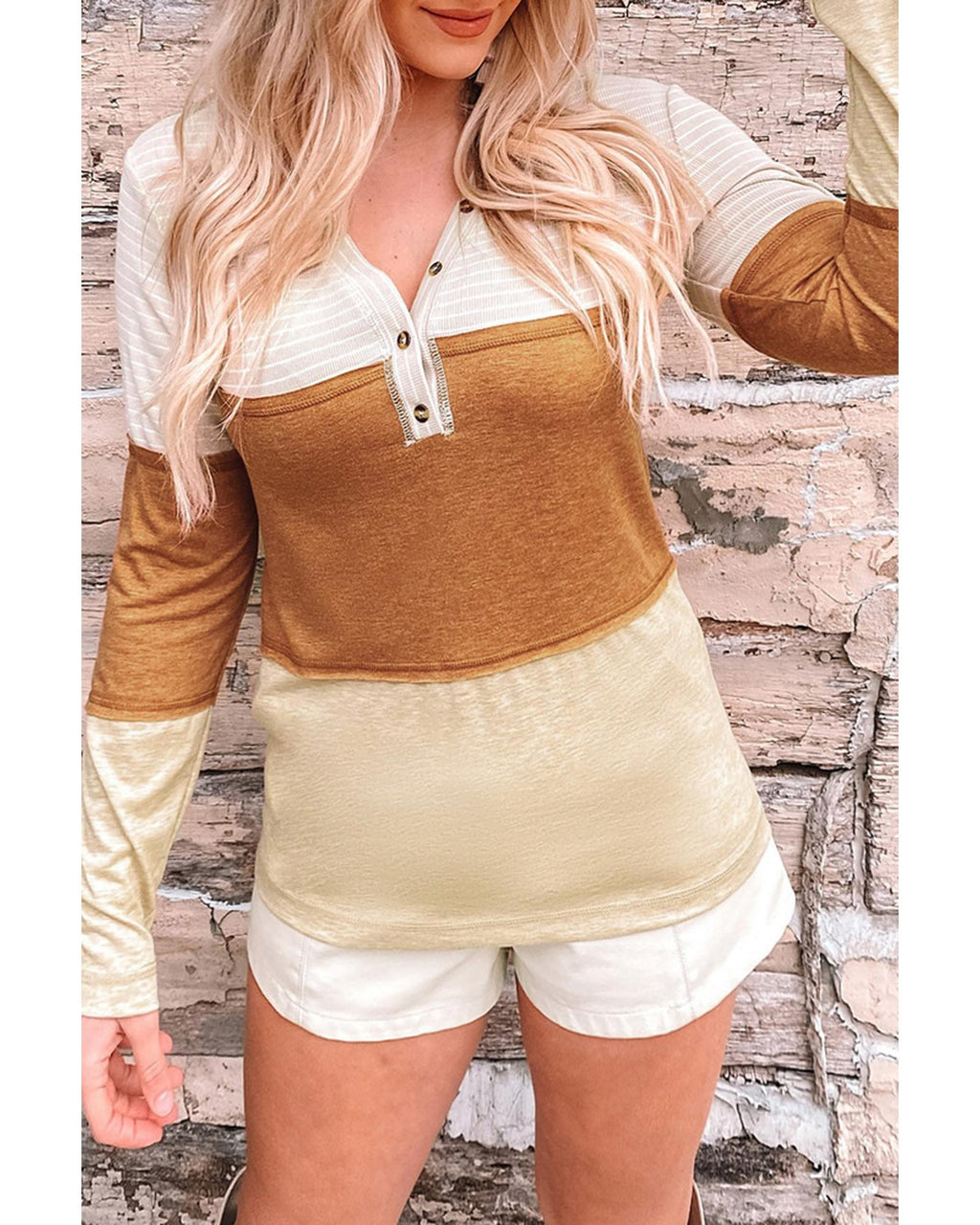 Azura Exchange Color Block Henley Top - L