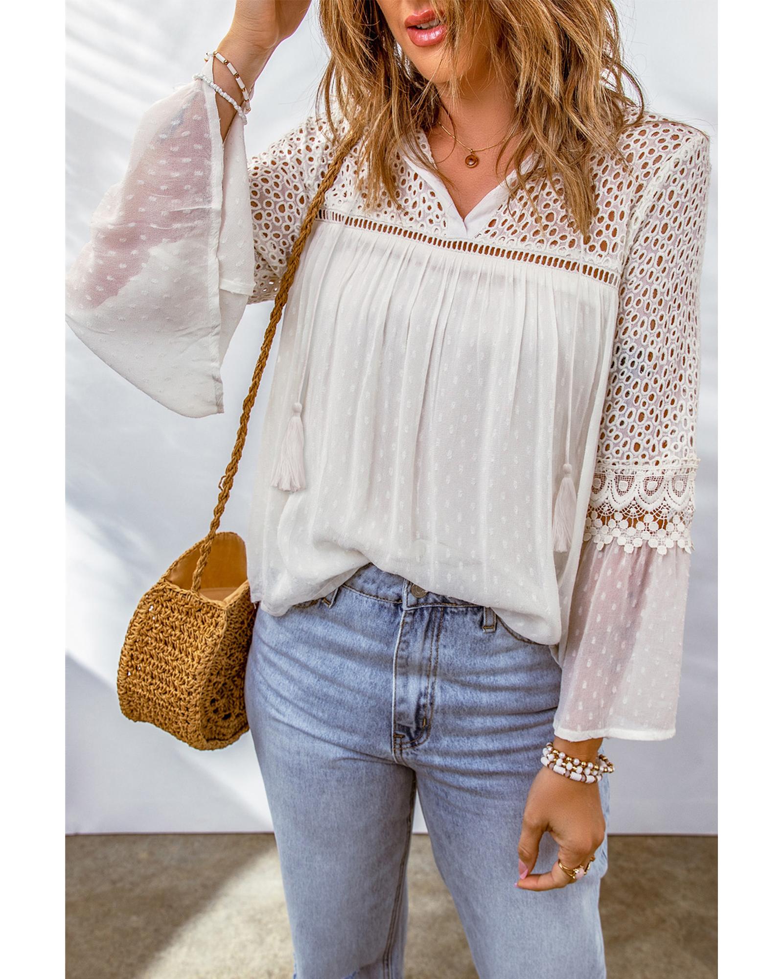 Azura Exchange Hollow Out Swiss Dot Blouse - L Main image