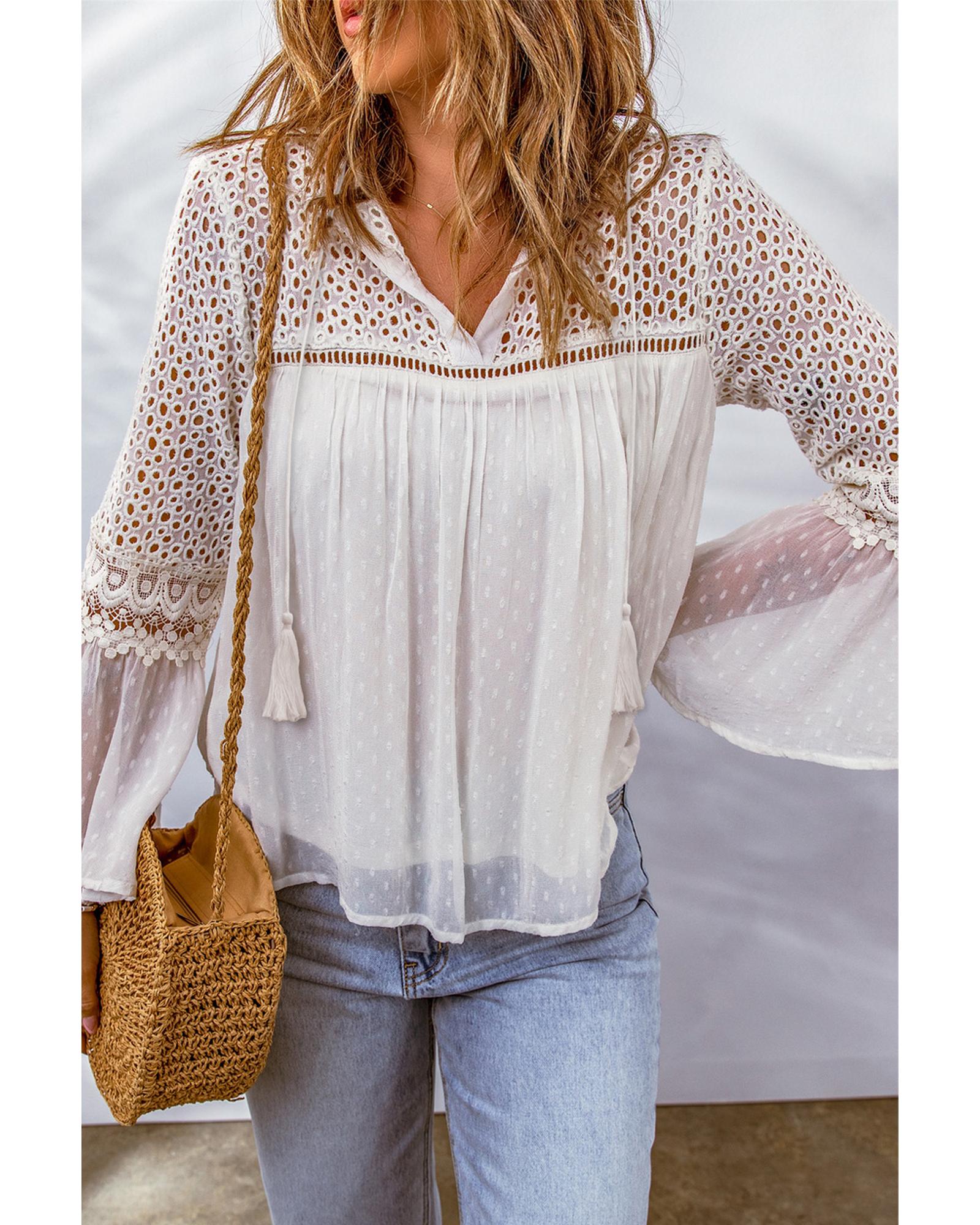 Azura Exchange Hollow Out Swiss Dot Blouse - L Secondary image