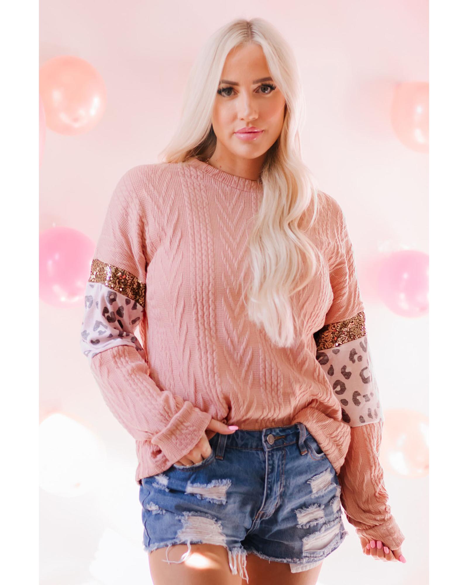 Azura Exchange Sequin Splicing Sleeves Knit Top - L Main image