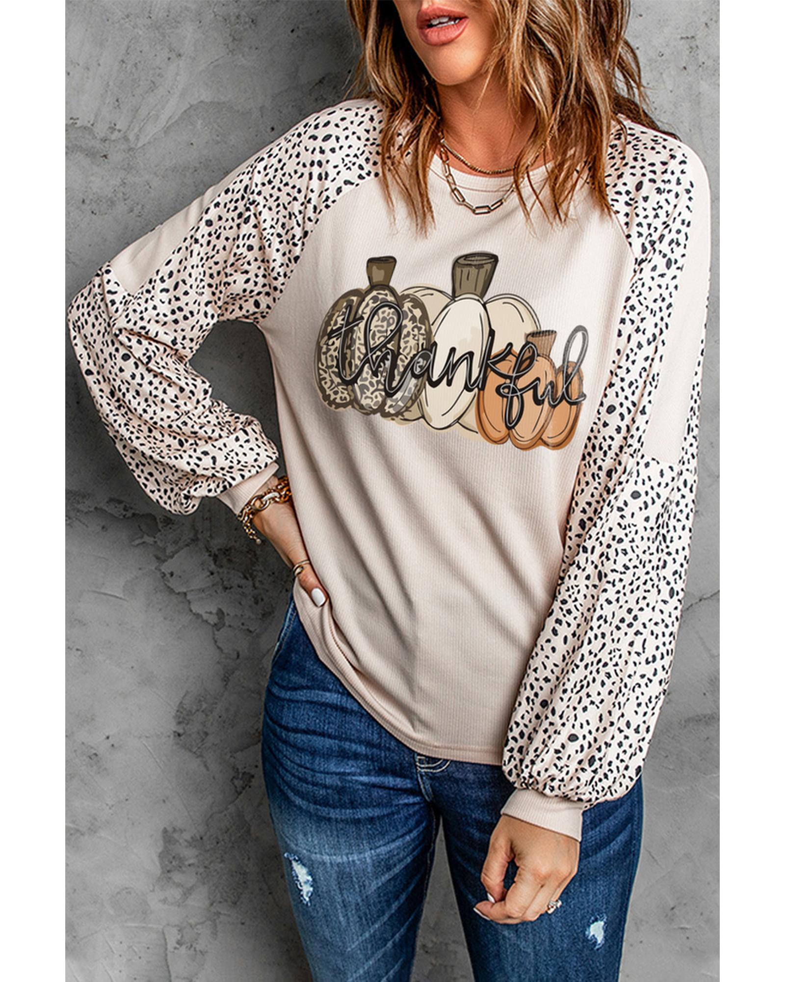 Azura Exchange Thankful Leopard Print Long Sleeve Top - 2XL Main image