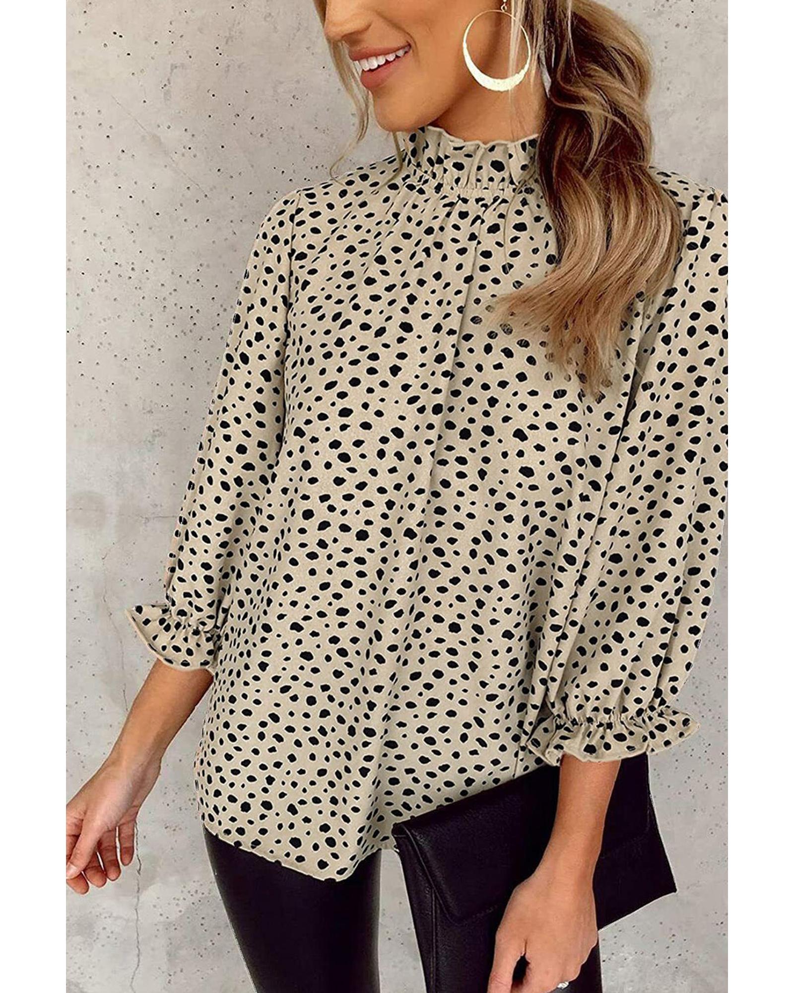 Azura Exchange Frilled Neck Cheetah Blouse - L Main image