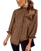Azura Exchange Frilled Neck 3/4 Sleeves Cheetah Blouse - M