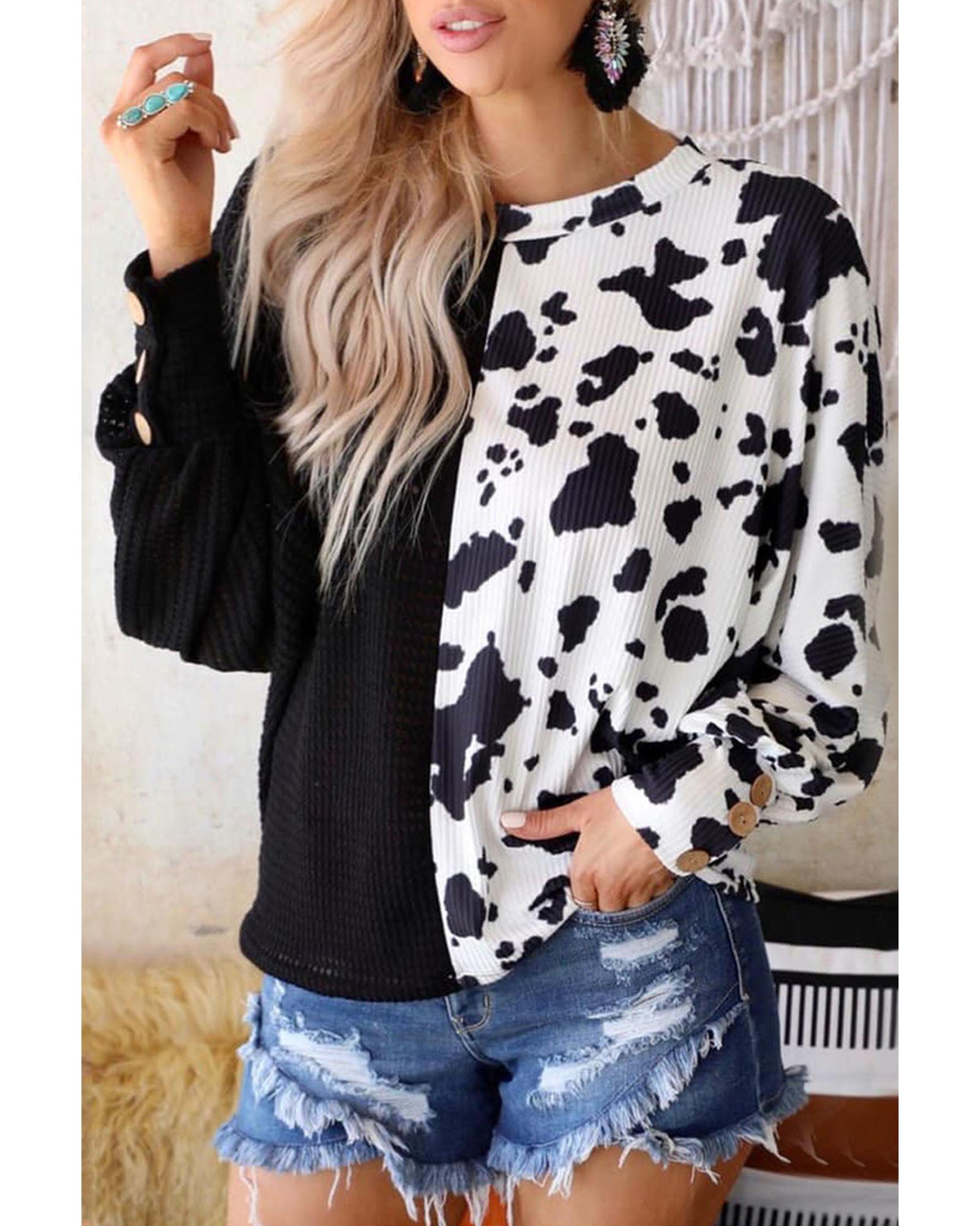Azura Exchange Patchwork Waffle Knit Long Sleeve Top - S Main image