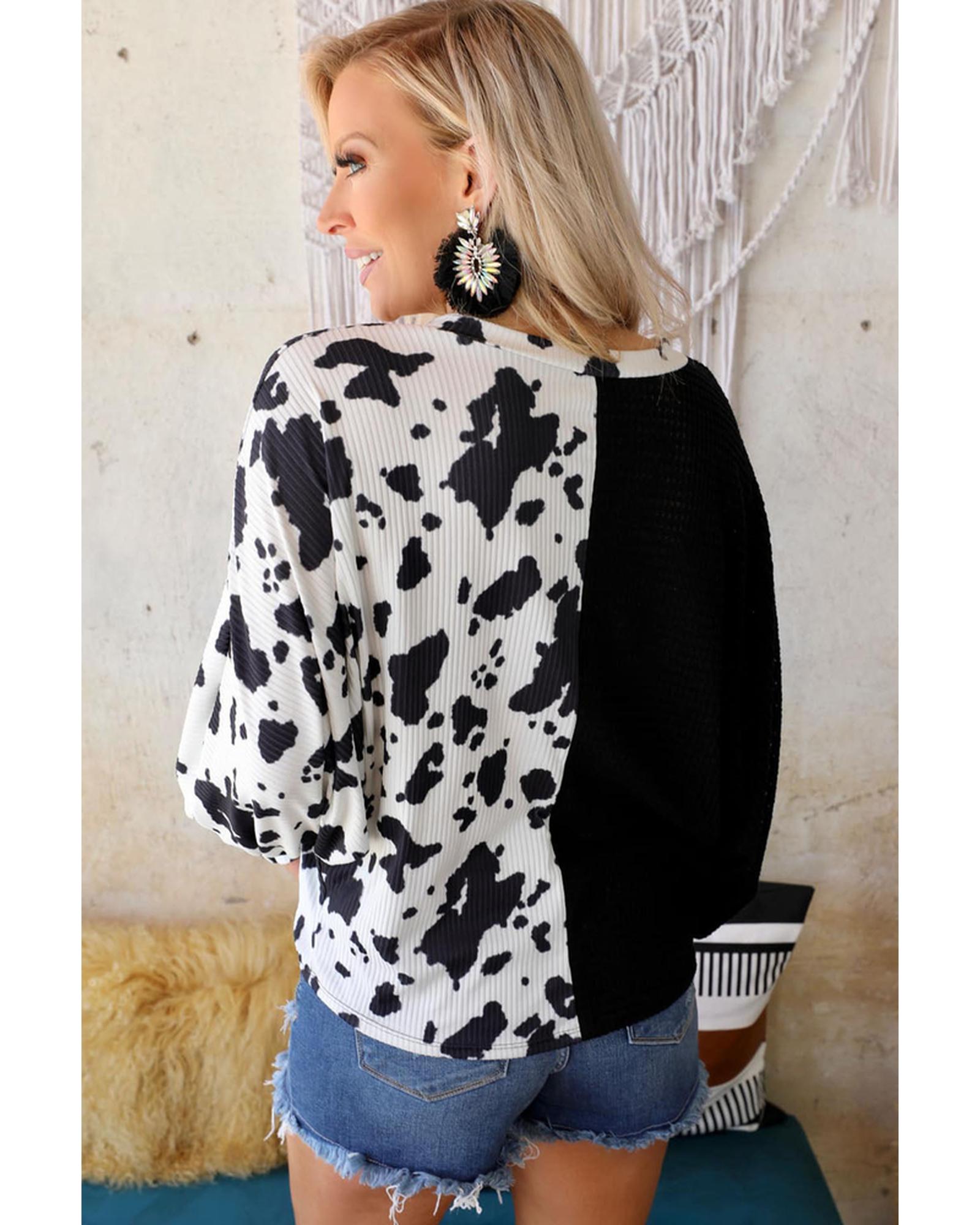 Azura Exchange Patchwork Waffle Knit Long Sleeve Top - S Secondary image