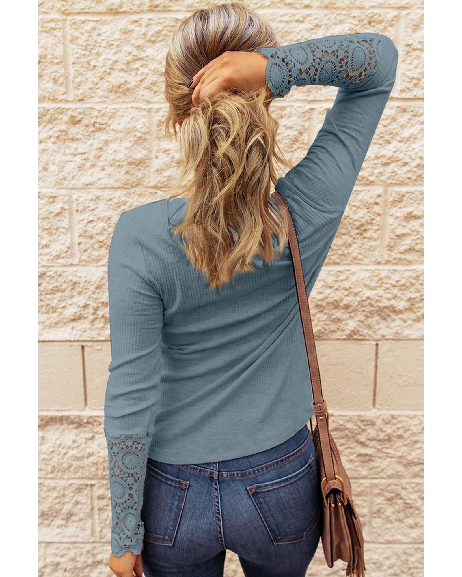 Azura Exchange Lace Hem Sleeve Button Top - L Secondary image