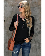 Azura Exchange Lace Hem Sleeve Button Top - S
