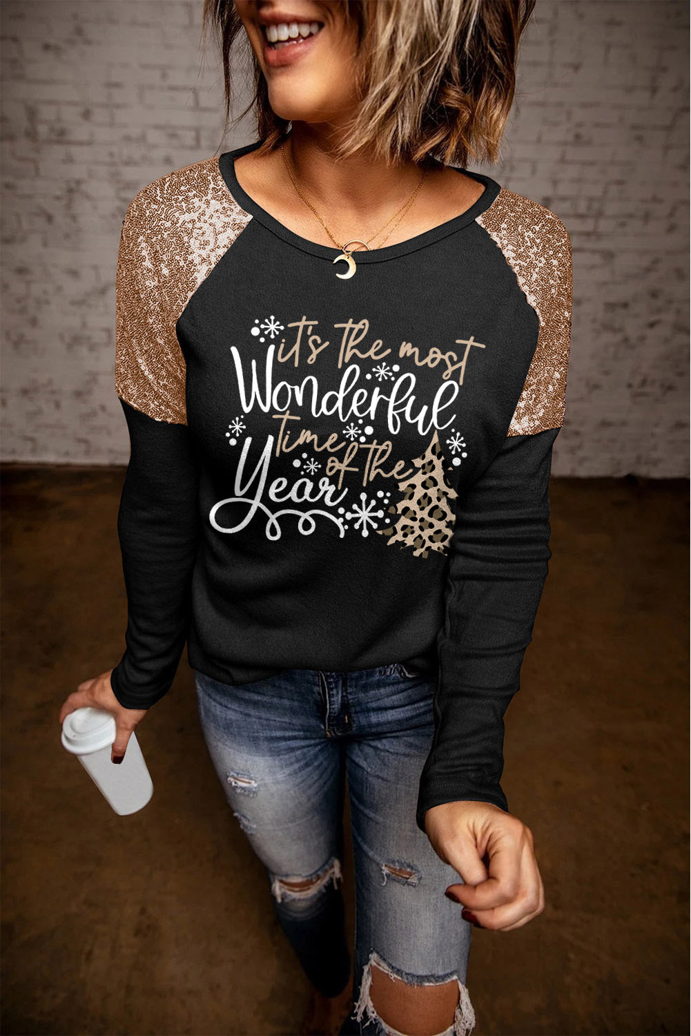 Azura Exchange Christmas Season Graphic Sequin Shoulder Top - S Main image