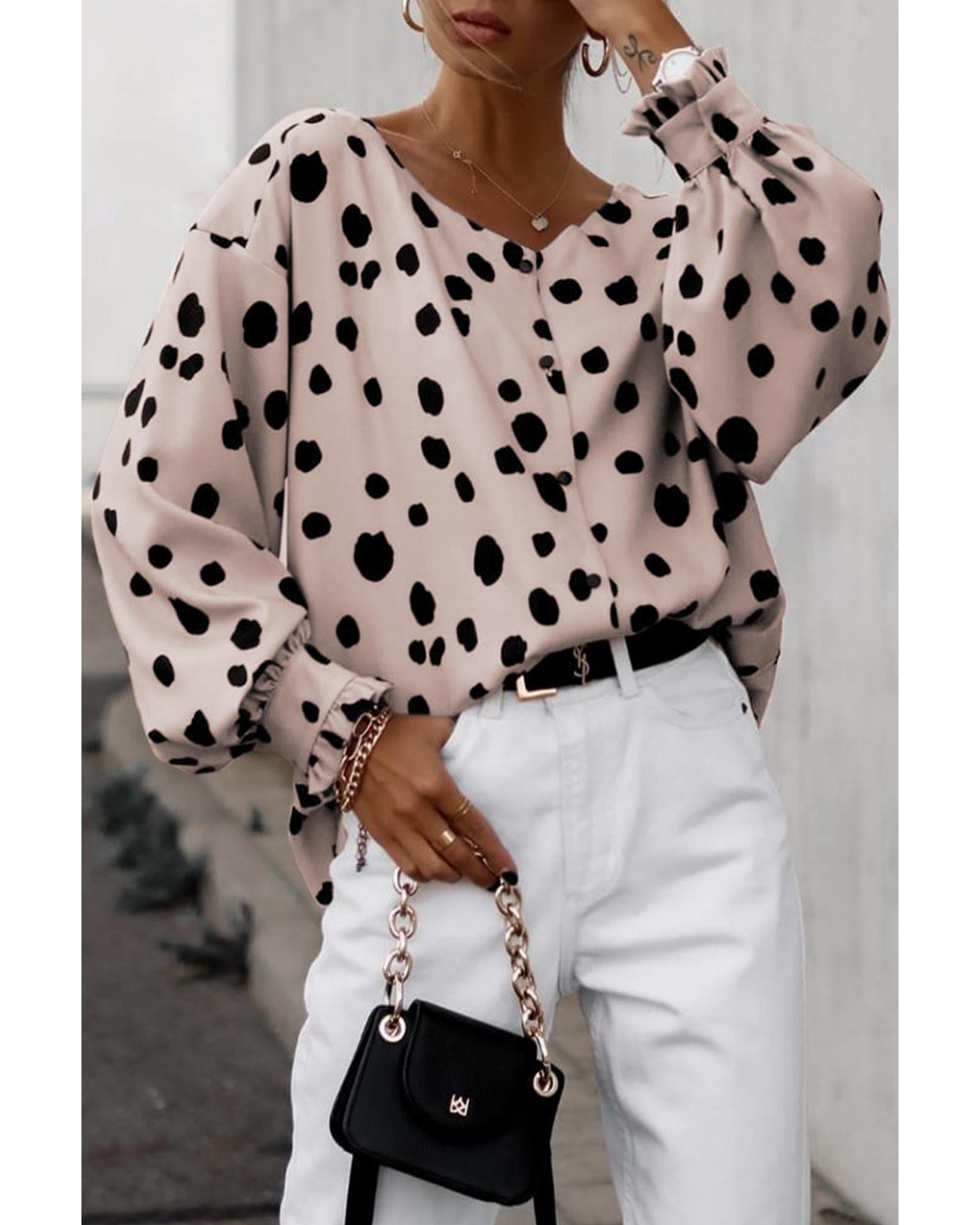 Azura Exchange Oversize Puff Sleeve Blouse with Button Frill Cuffs - M Main image
