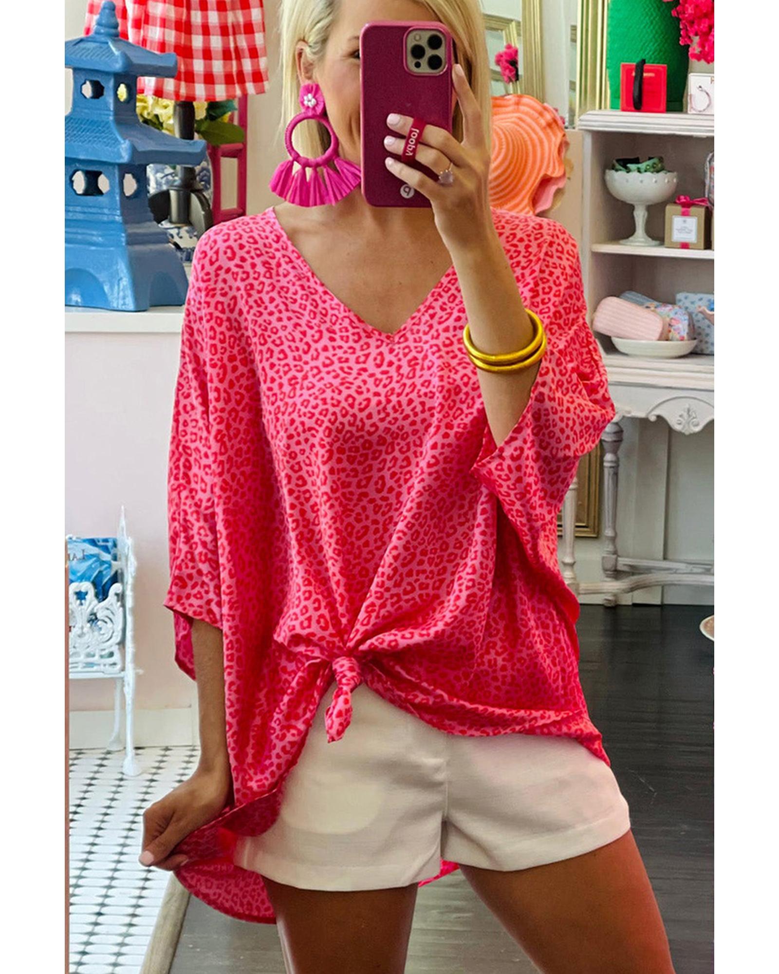 Azura Exchange Leopard Print Oversized V Neck Top - L Secondary image