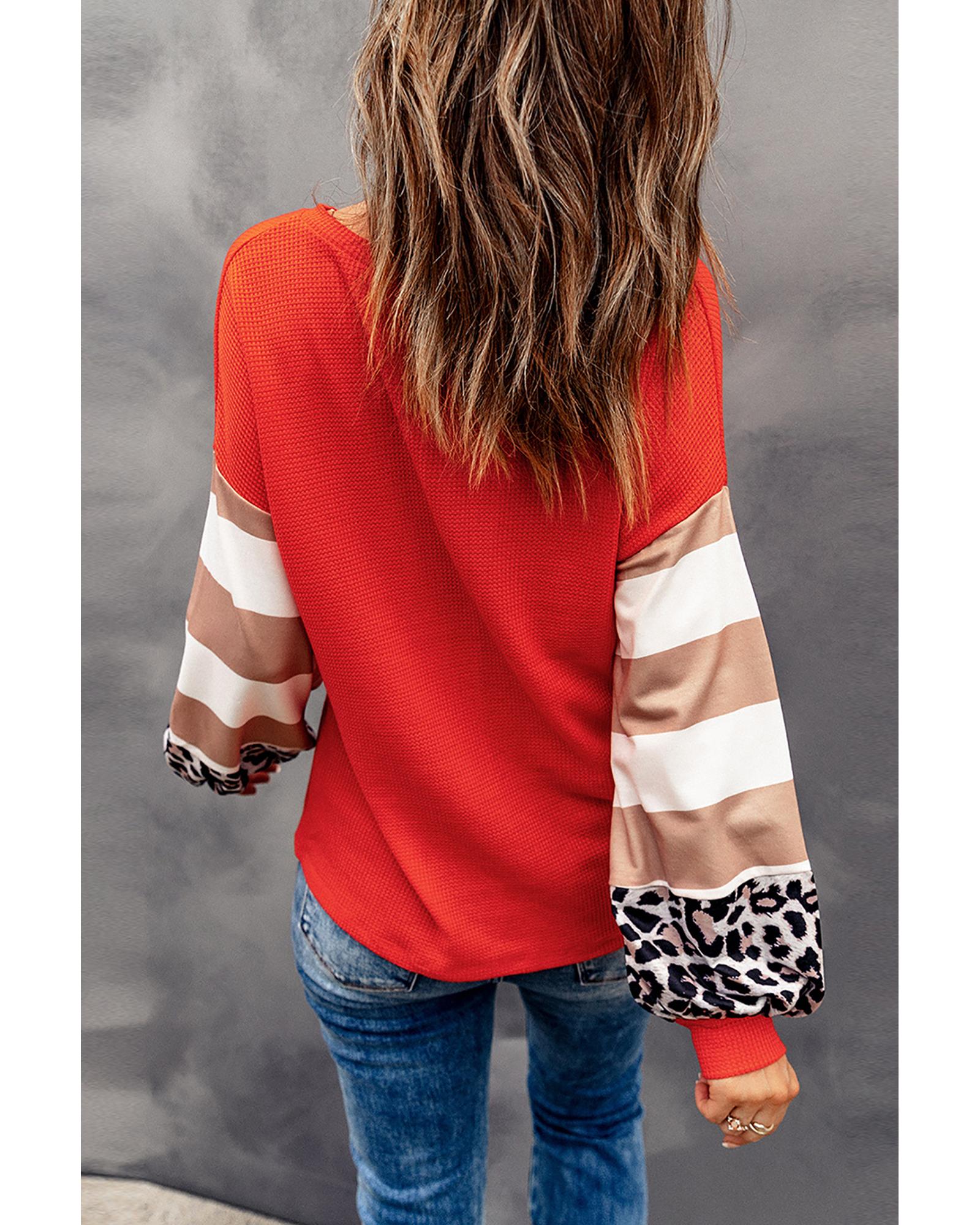 Azura Exchange Leopard Stripe Lantern Sleeve Top - S Secondary image