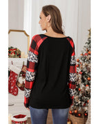 Azura Exchange Plaid Leopard Patchwork Long Sleeve Top - M
