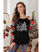 Azura Exchange Plaid Leopard Patchwork Long Sleeve Top - M