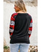 Azura Exchange Plaid Leopard Patchwork Long Sleeve Top - M