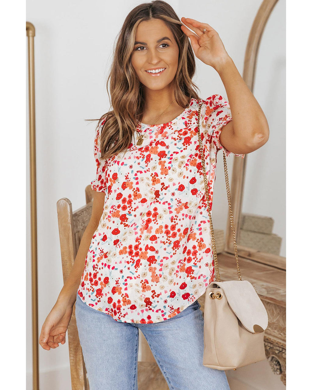 Azura Exchange Ruffle Bubble Sleeve Blouse - M