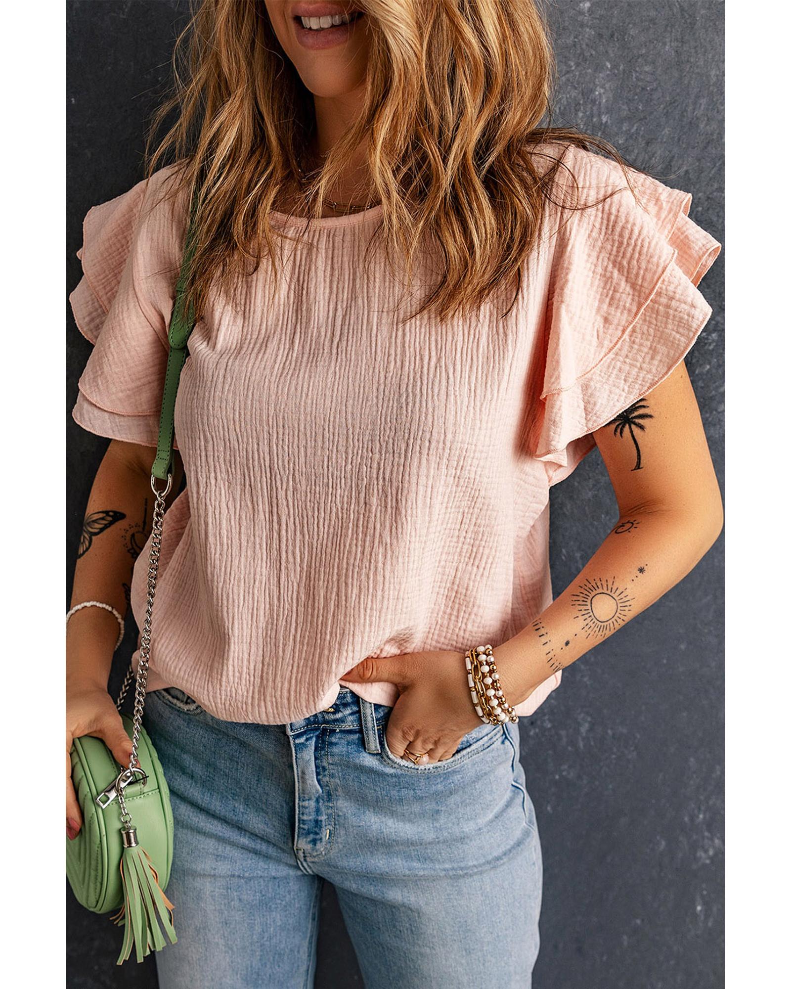Azura Exchange Tiered Ruffled Short Sleeve Blouse - S Main image