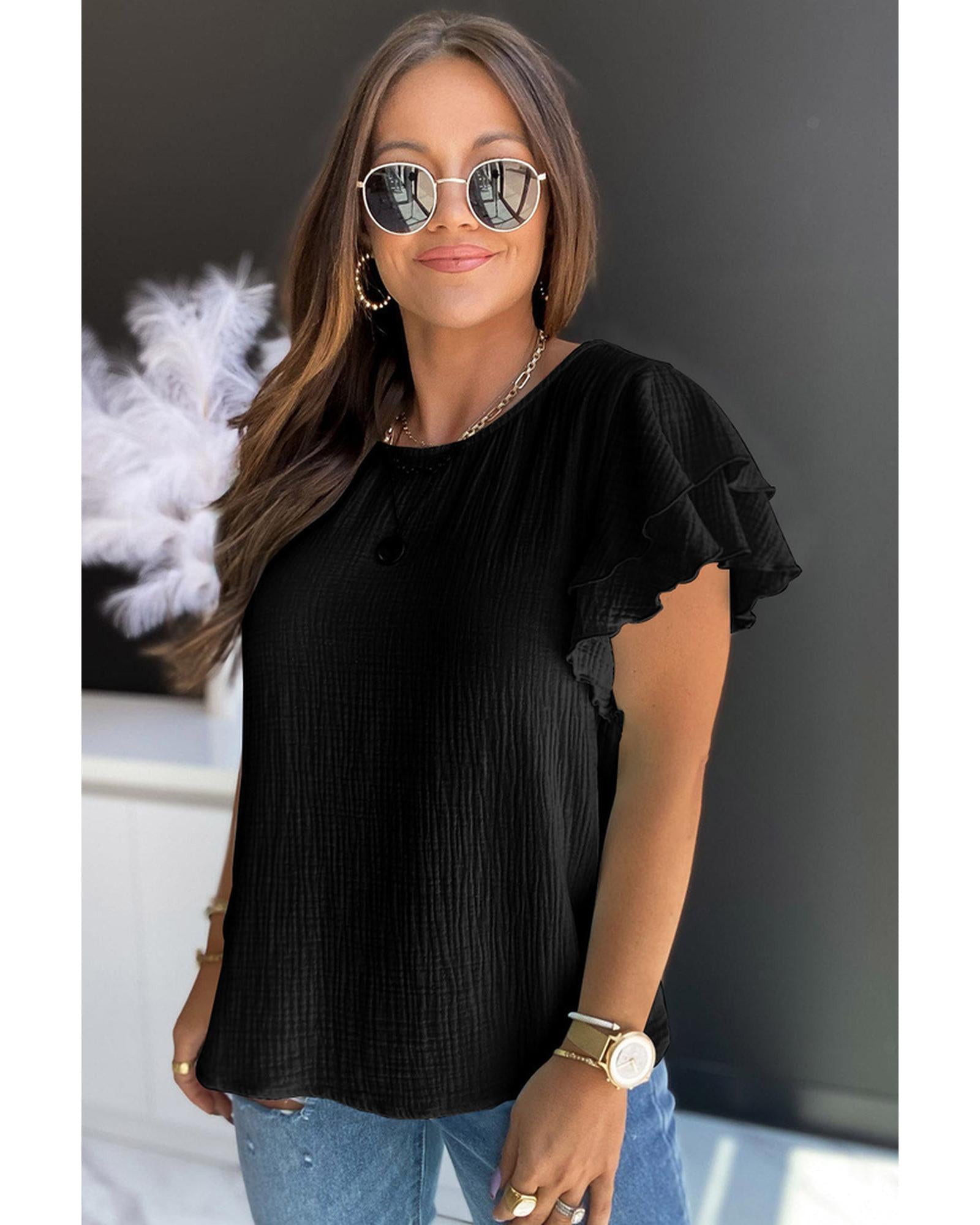 Azura Exchange Tiered Ruffled Short Sleeve Blouse - S