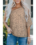 Azura Exchange Leopard Asymmetric One Shoulder Blouse - L