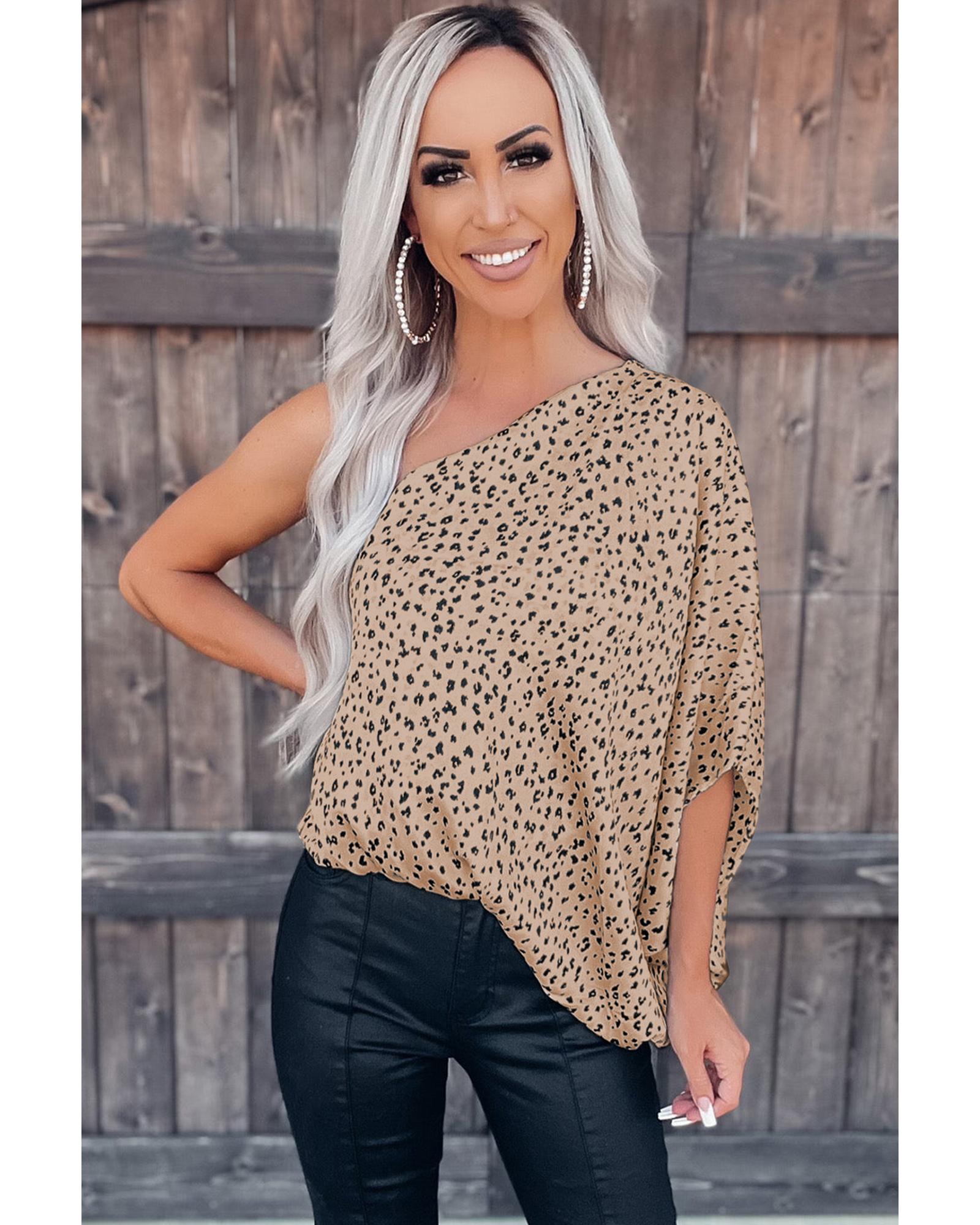 Azura Exchange Leopard Asymmetric One Shoulder Blouse - L