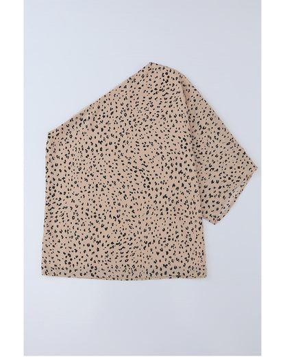 Azura Exchange Leopard Asymmetric One Shoulder Blouse - L