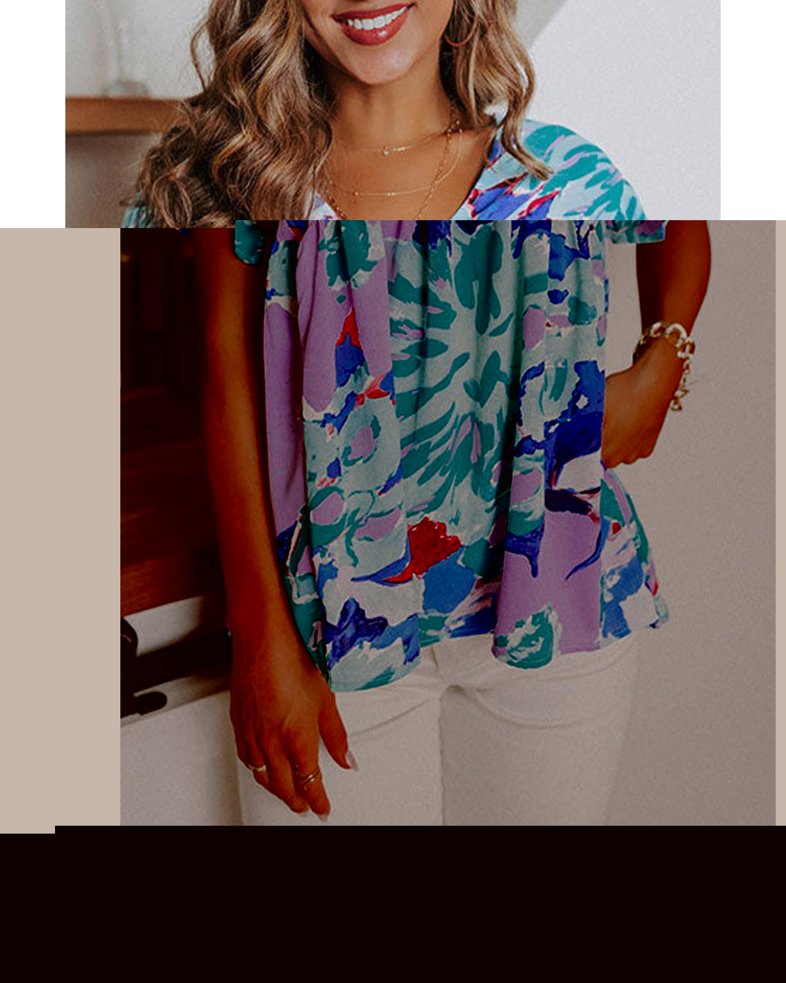 Azura Exchange Print Flutter Sleeve Blouse - L