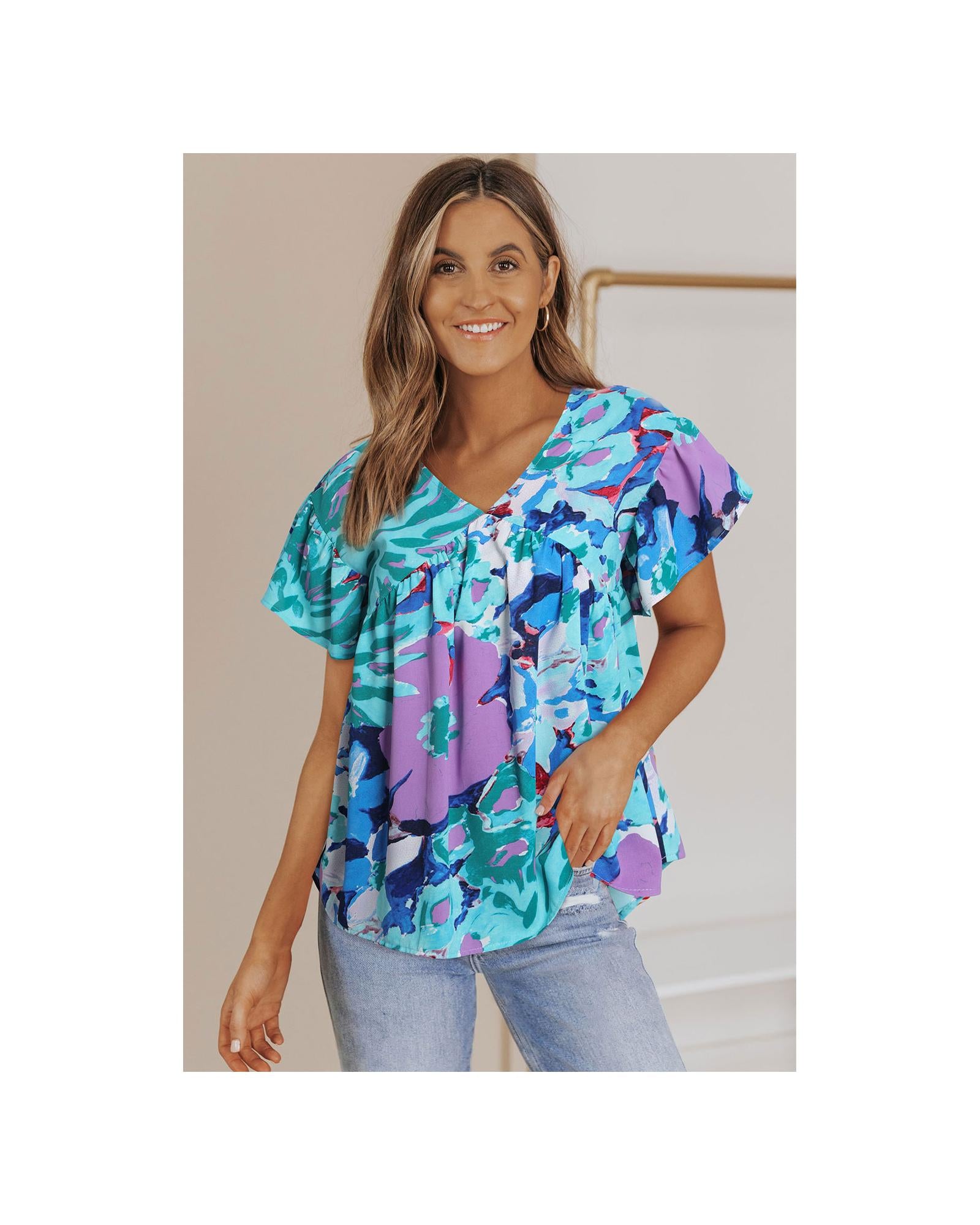 Azura Exchange Print Flutter Sleeve Blouse - L Secondary image