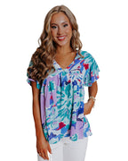 Azura Exchange Print Flutter Sleeve Blouse - M