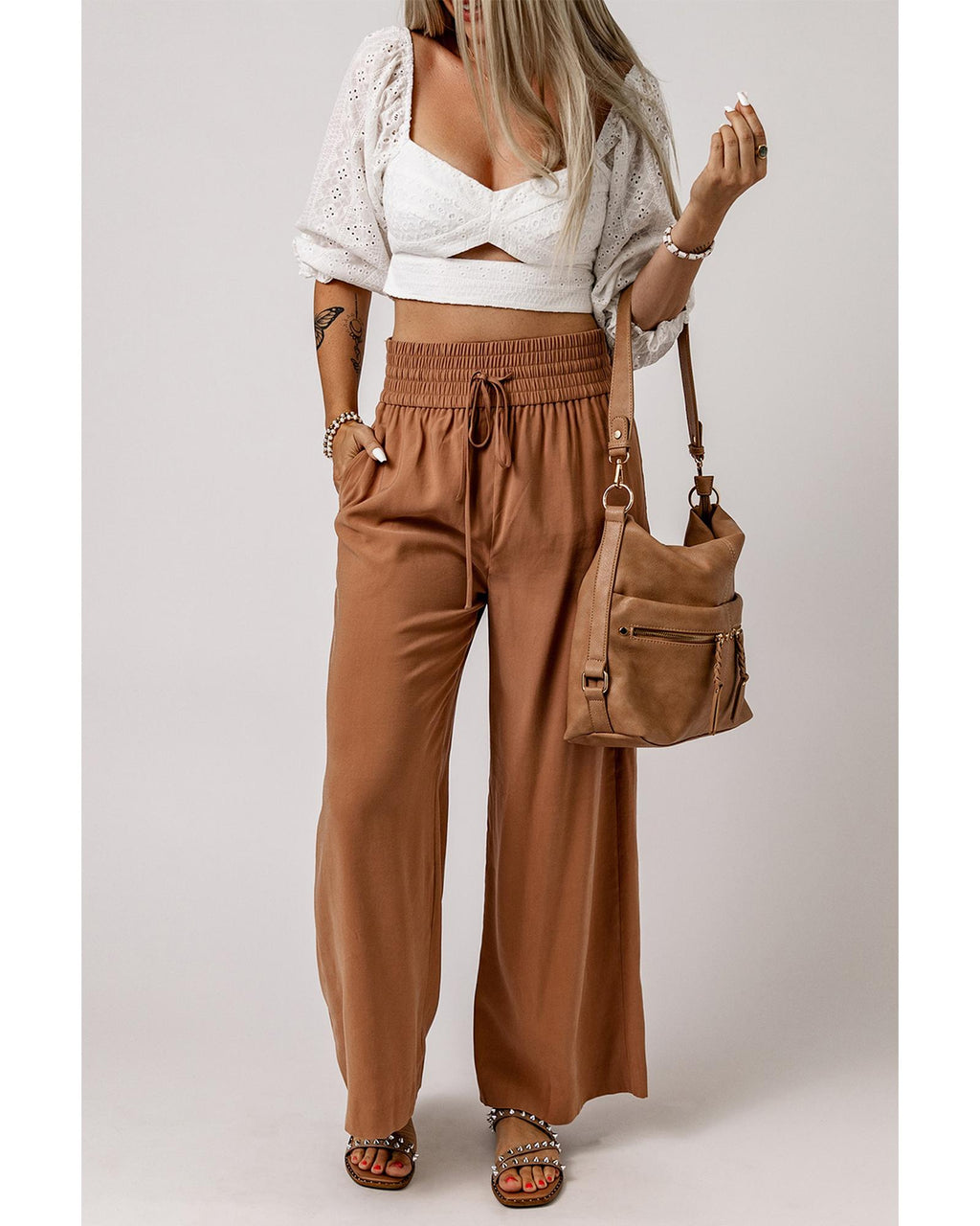 Azura Exchange Lace Crochet Zipped Knot Cropped Blouse - XL