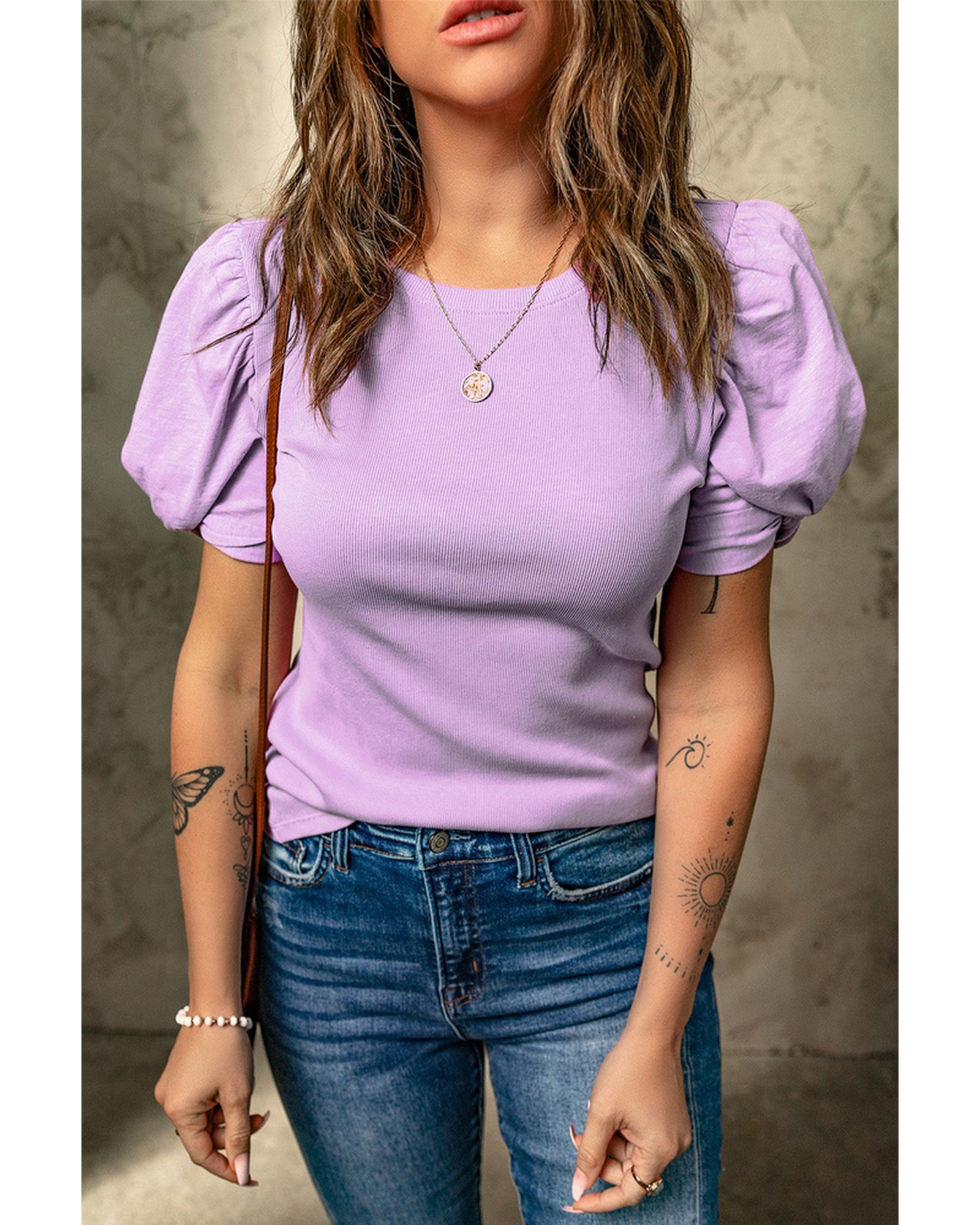 Azura Exchange Puff Sleeve Ribbed Knit Top - XL Main image