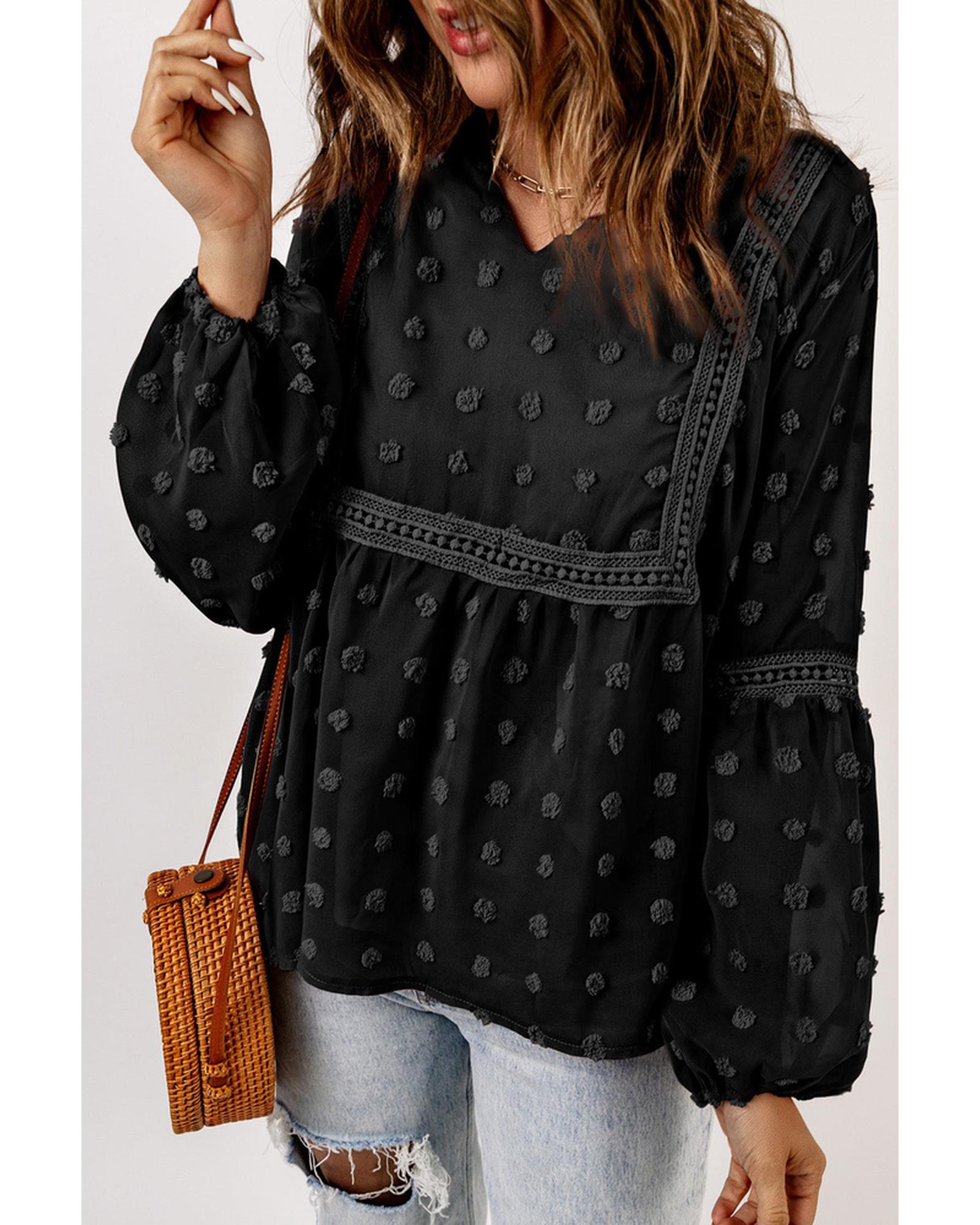 Azura Exchange Swiss Dot Ruffle Babydoll Blouse - M Main image