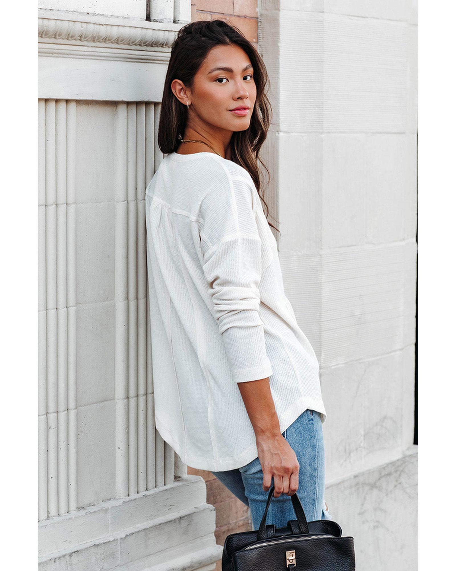 Azura Exchange Waffle Knit Half Button Henley Top - L Secondary image