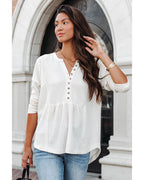 Azura Exchange Waffle Knit Half Button Henley Top - L