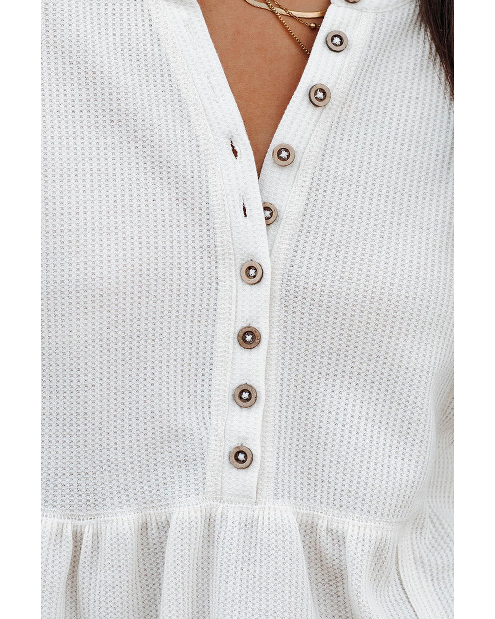 Azura Exchange Waffle Knit Half Button Henley Top - S