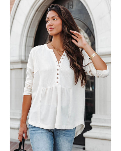 Azura Exchange Waffle Knit Half Button Henley Top - XL