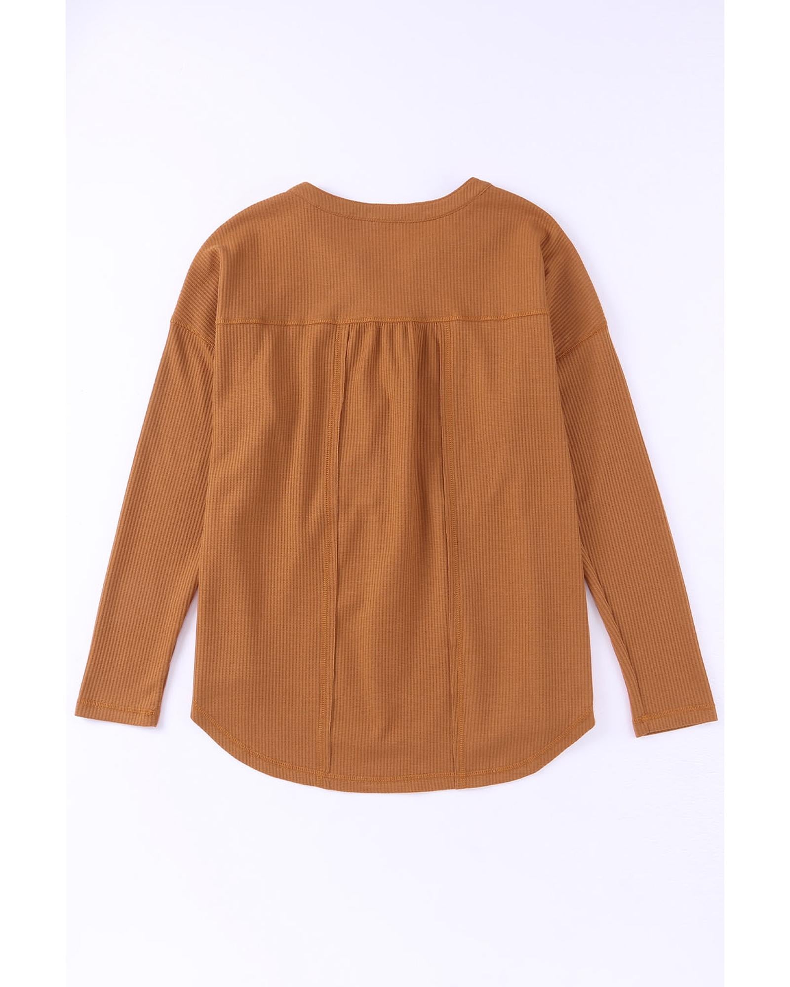 Azura Exchange Waffle Knit Half Button Henley Top - L