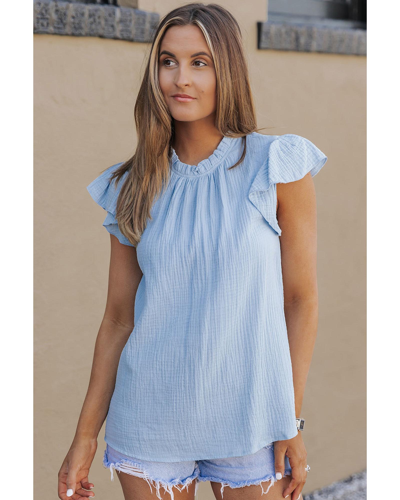 Azura Exchange Frilled Neck Textured Blouse - S Main image
