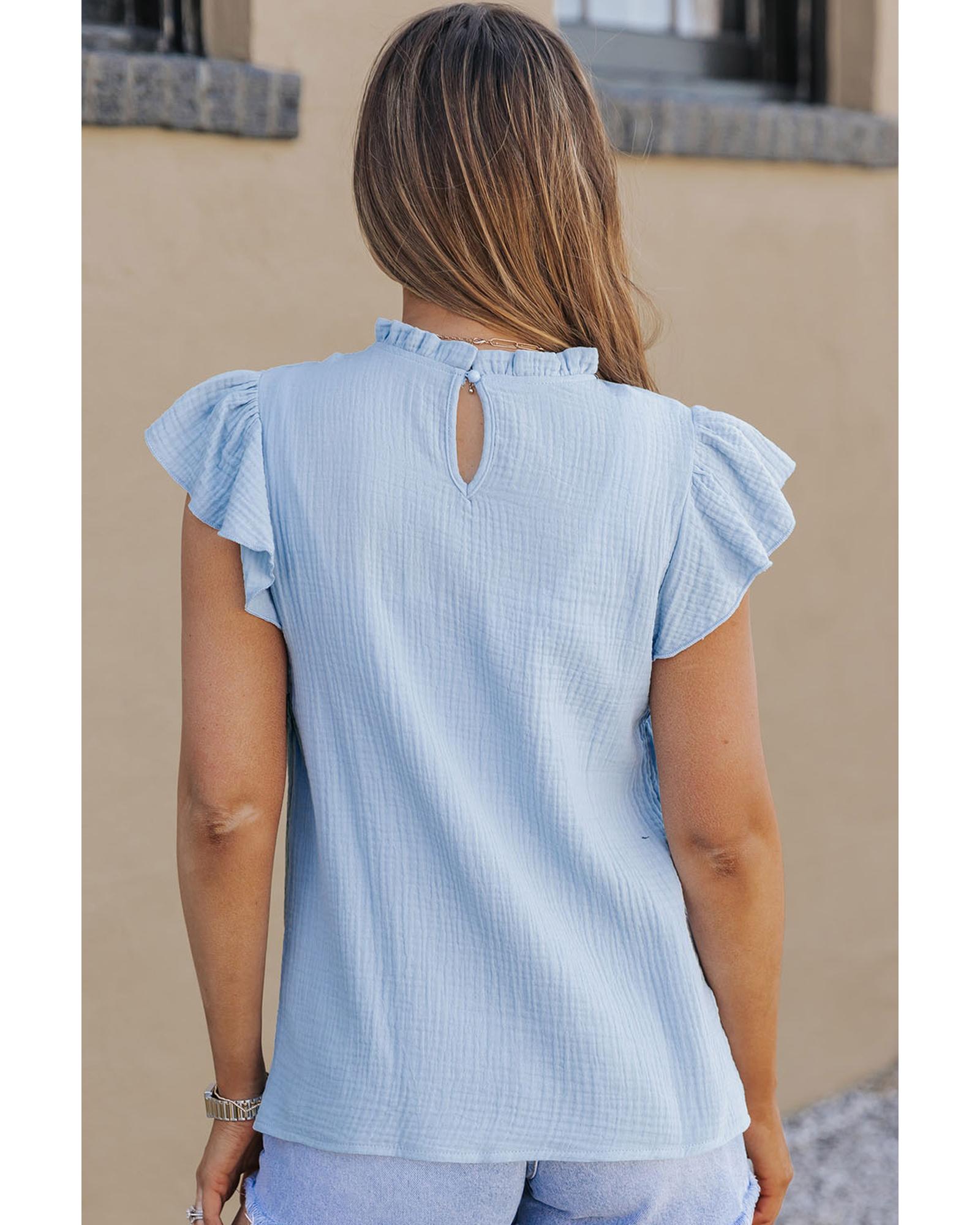 Azura Exchange Frilled Neck Textured Blouse - S Secondary image