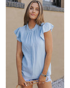 Azura Exchange Frilled Neck Textured Blouse - S