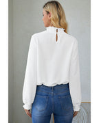 Azura Exchange Frilled Textured Bishop Sleeve Blouse - L