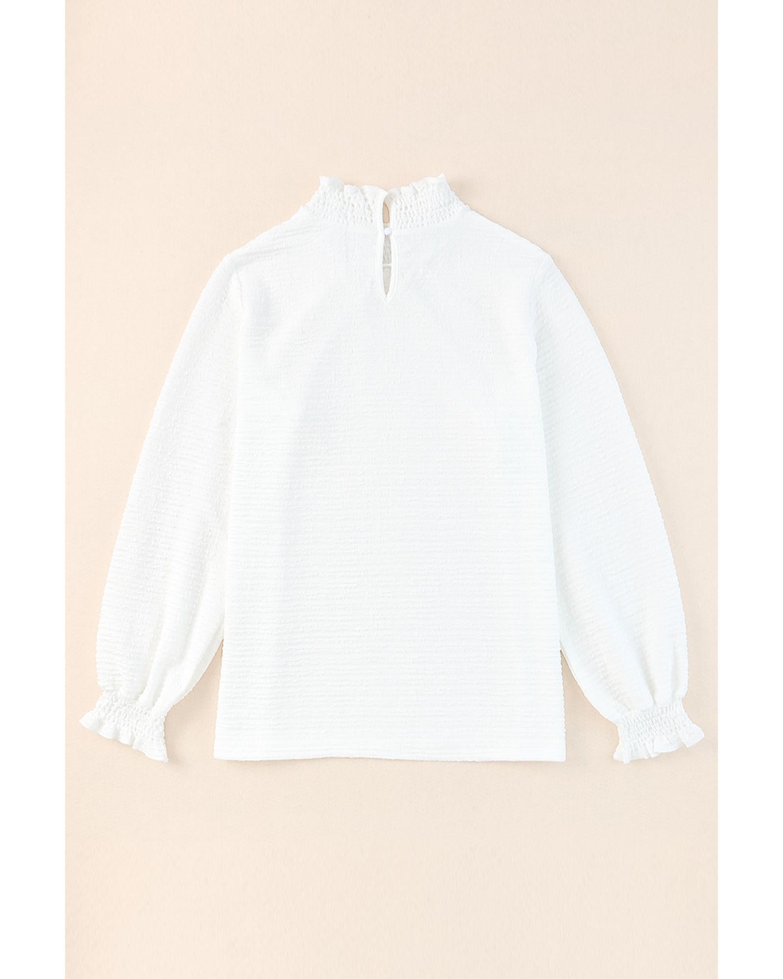 Azura Exchange Frilled Textured Bishop Sleeve Blouse - L