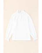 Azura Exchange Frilled Textured Bishop Sleeve Blouse - S