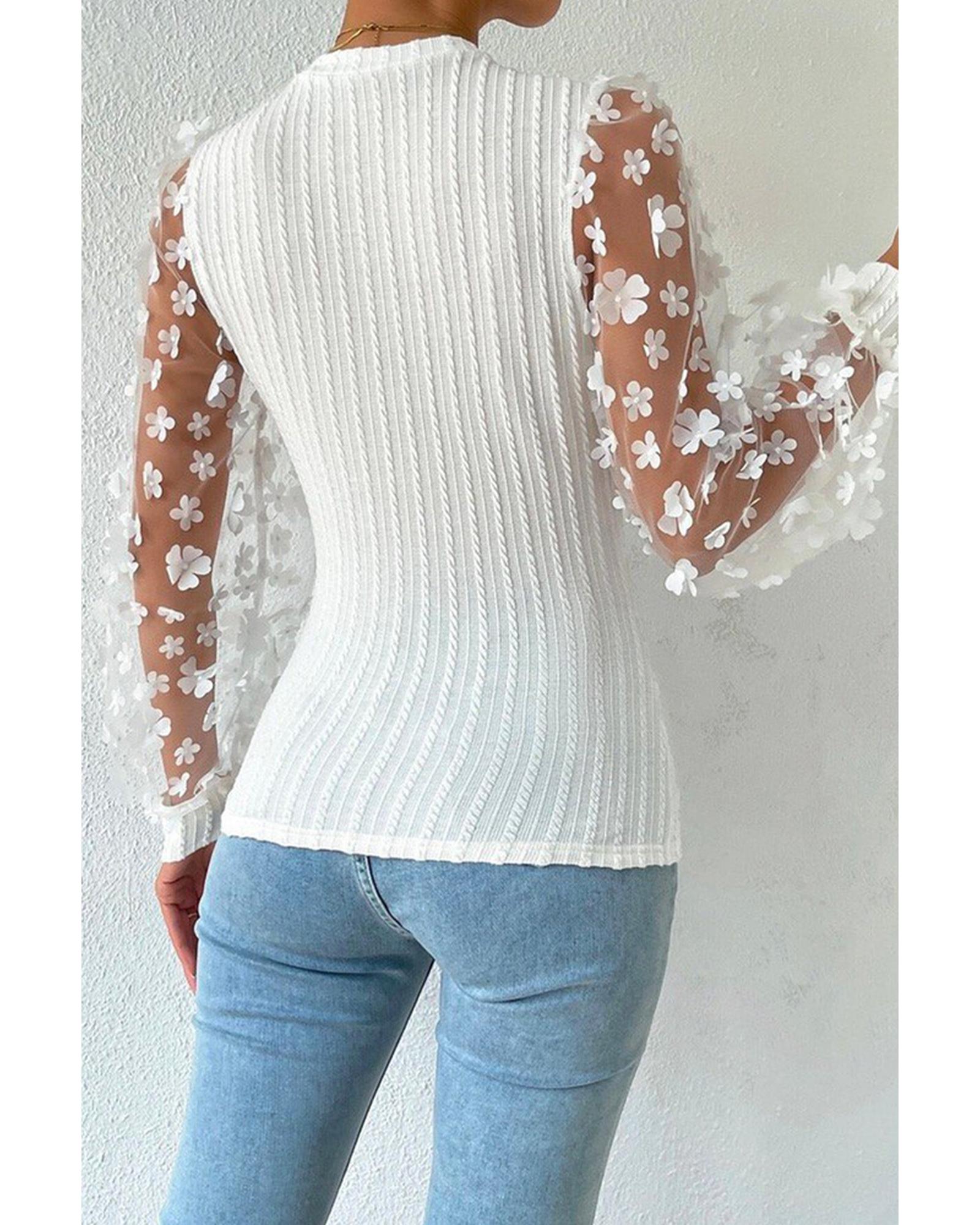 Azura Exchange Applique Mesh Sleeves Textured Knit Blouse - XL Secondary image